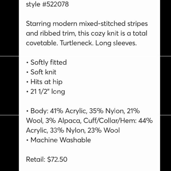 Loft Wool Alpaca Blend Woven Mixed Stitch Turtleneck Sweater Sz S NWT - Picture 9 of 10